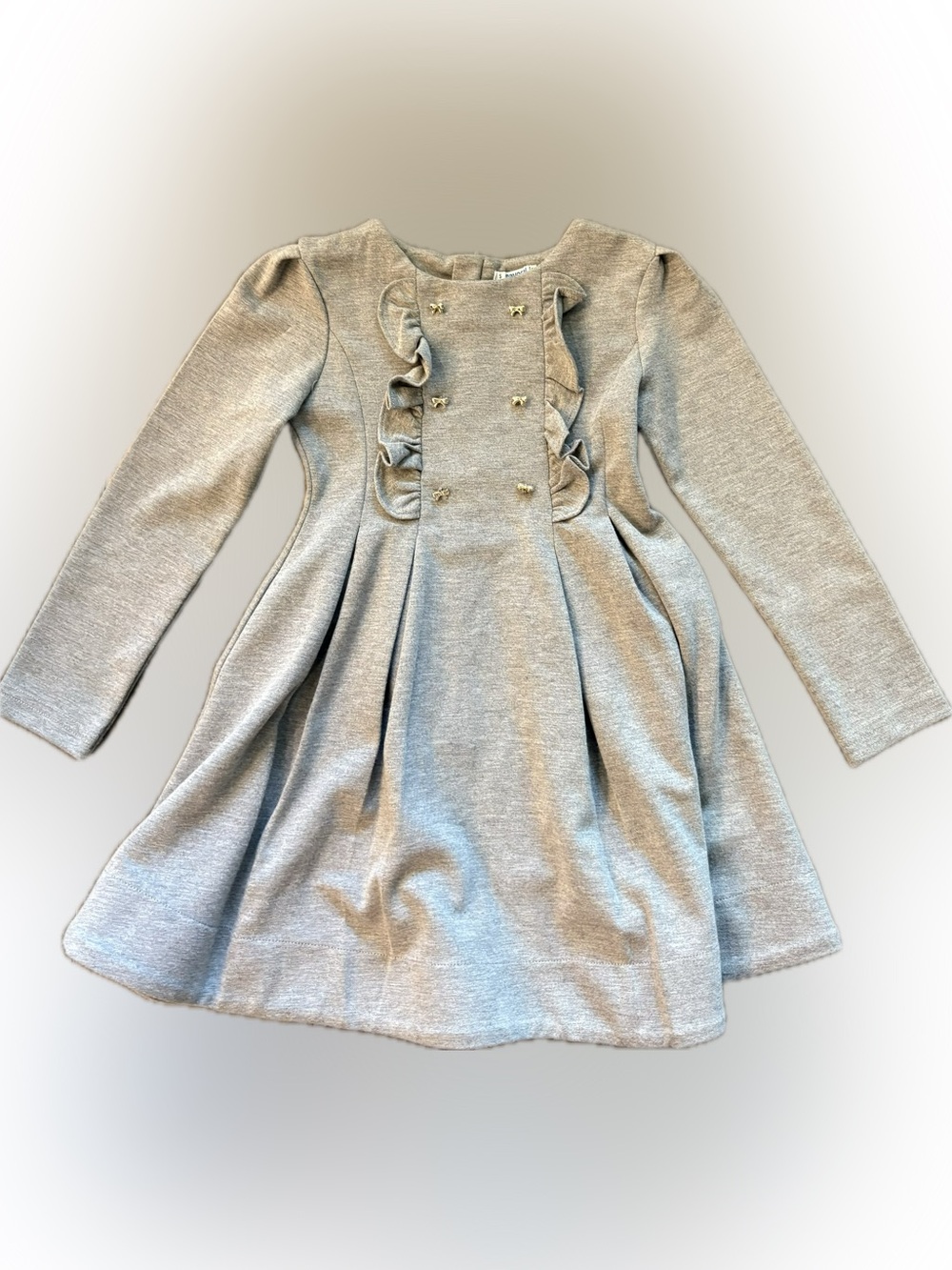 Mayoral Grey Knit Long Sleeve Ruffle Front Dress